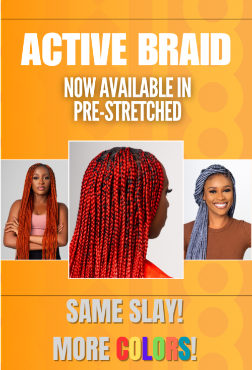 Advertisement for Active Braid hair extensions with images of New colors